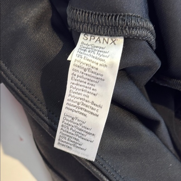 SPANX Black Faux-Leather High-Waisted Leggings with Wide Waistband Large - Picture 8 of 9